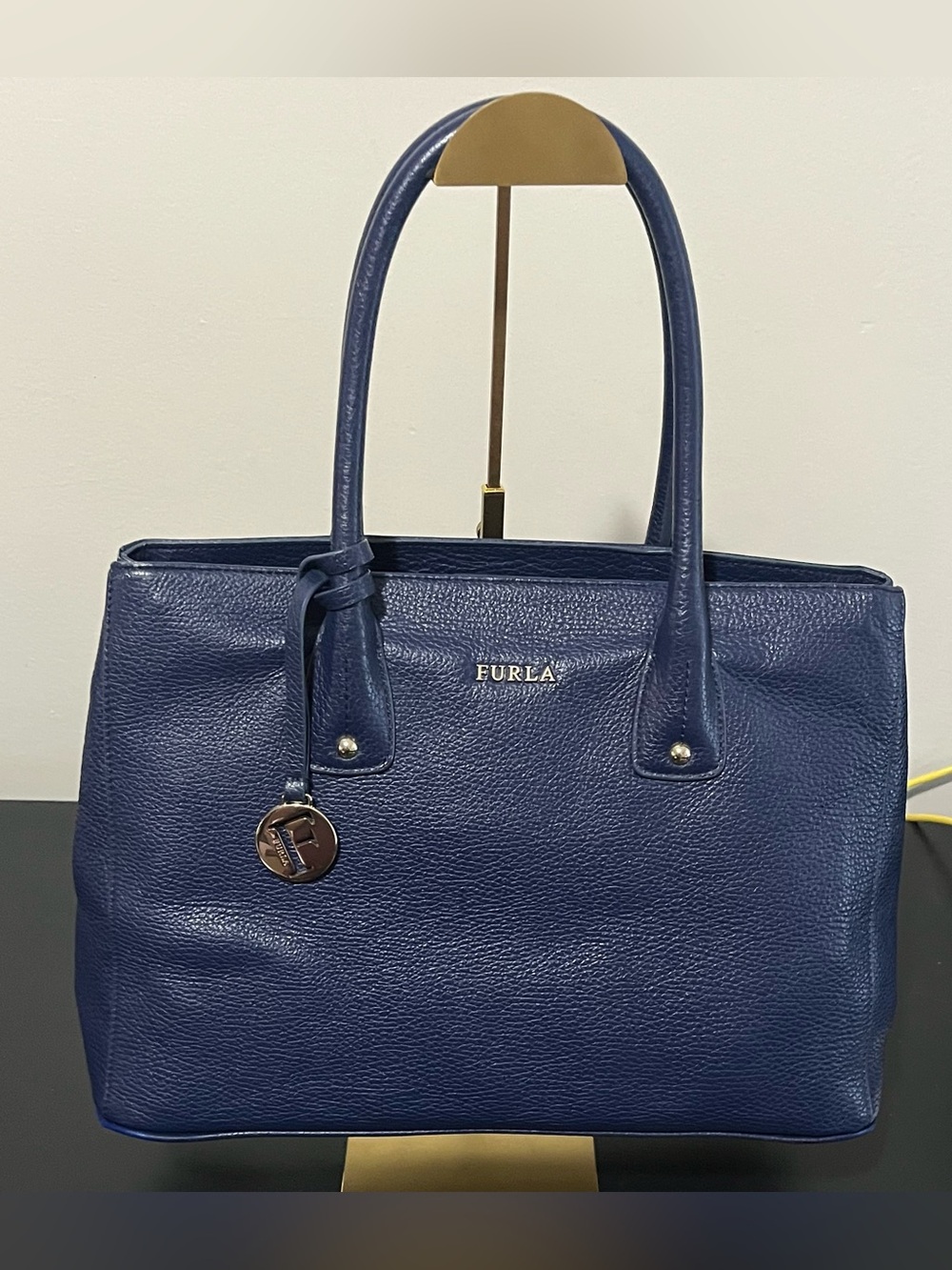 Furla Deep Blue Pebbled Leather Tote